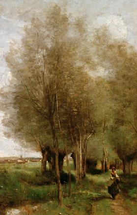 Corot / Peasant woman in field / Oil
