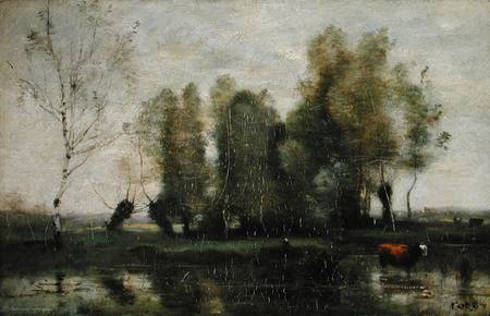 Trees in a Marshy Landscape à Jean-Baptiste-Camille Corot