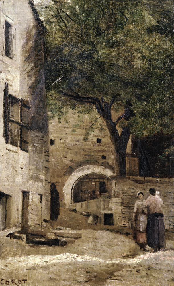 A village scene (oil on canvas) à Jean-Baptiste-Camille Corot