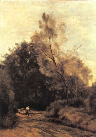 route au bord de forêt, près de Vimoutiers à Jean-Baptiste-Camille Corot