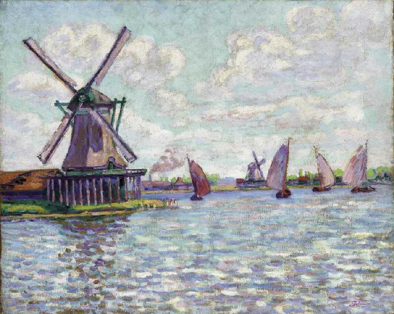 Windmühlen in Holland à Jean-Baptiste Armand Guillaumin