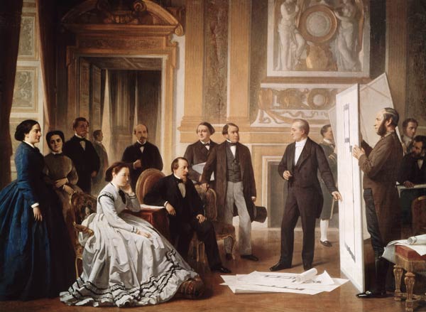 Louis Visconti (1791-) Presenting the New Plans for the Louvre to Napoleon III (1808-73) à Jean Baptiste Ange Tissier