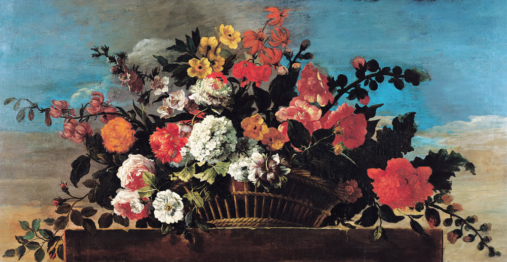 Wicker Basket of Flowers à Jean-Baptiste Belin de Fontenay