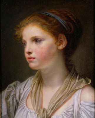 Girl with a Blue Ribbon (oil on canvas) à Jean Baptiste Greuze