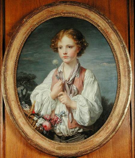 Young Boy with a Basket of Flowers à Jean Baptiste Greuze