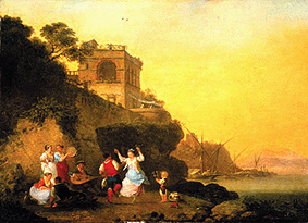 Tarantella le peuple paysan dansant à la côte à Marechiaro. à Jean-Baptiste Hilaire