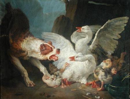 A Dog Attacking Geese à Jean-Baptiste Huet