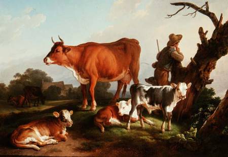 Pastoral scene with a cowherd à Jean-Baptiste Huet