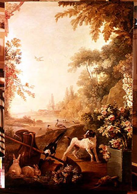 Two Rabbits, a Magpie and a Dog à Jean-Baptiste Huet