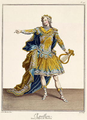Costume for Apollo in the opera 'Phaethon', engraved by the artist, c.1780 (engraving) à Jean-Baptiste Martin