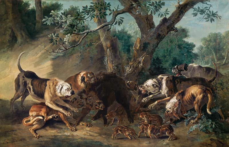 A Wild Sow and her Young Attacked by Dogs à Jean Baptiste Oudry