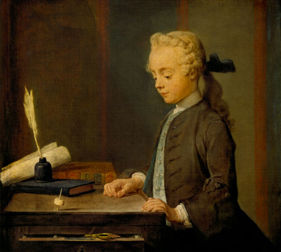 Le portrait du fils de M.Godefroy, joailier, applique a voir tourner un toton, dit aussi L'enfant au à Jean-Baptiste Siméon Chardin
