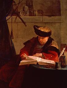 Pharmaciens dans son laboratoire,le souffleur (Portrait du peintre Aved) à Jean-Baptiste Siméon Chardin