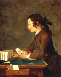 Junges Mädchen (junger Knabe?) baut ein Kartenhaus. à Jean-Baptiste Siméon Chardin
