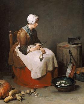 Woman paring turnips