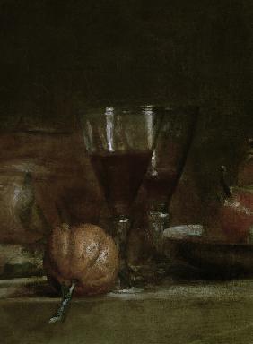Still life with olive glass