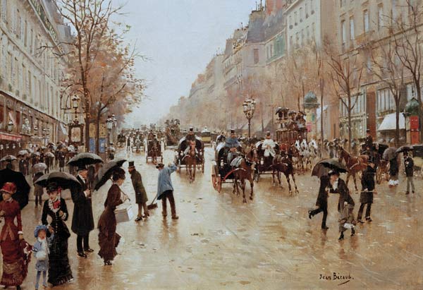 Boulevard Poissonniere in the Rain, c.1885 à Jean Beraud