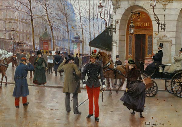 The Boulevard des Capucines and the Vaudeville Theatre, 1889 (oil on panel) à Jean Beraud