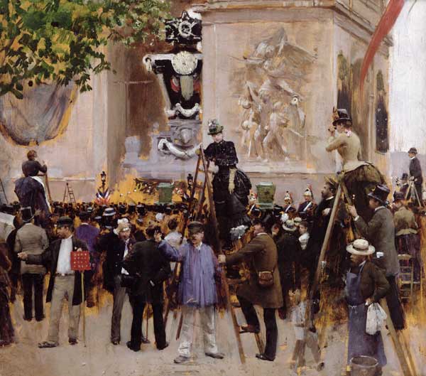 The Funeral of Victor Hugo (1802-85) at the Arc de Triomphe, 1885 (oil on panel) à Jean Beraud