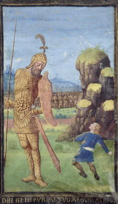 David and Goliath, from a Book of Hours, c.1470 (vellum) à Jean Colombe