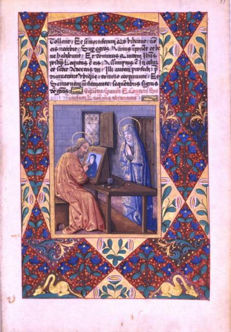 Ms Lat. Q.v.I.126 f.99 St. Luke painting the Virgin Mary, from the 'Book of Hours of Louis d'Orleans à Jean Colombe