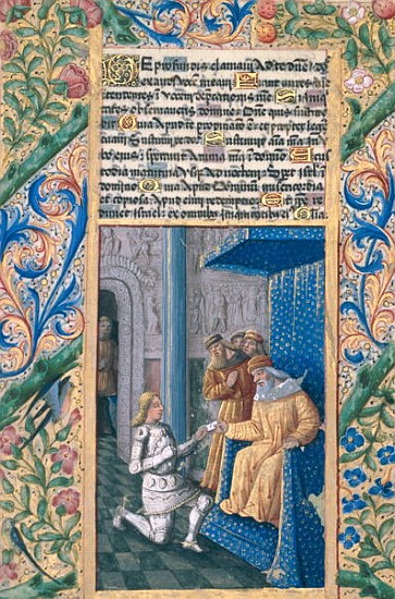 Ms Lat. Q.v.I.126 f.58v David sending Uriah to his death, from the ''Book of Hours of Louis d''Orlea à Jean Colombe