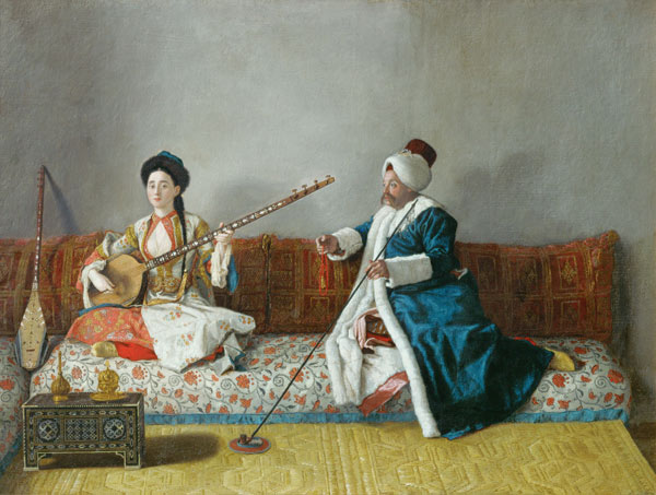 Monsieur Levett and Mademoiselle Helene Glavany in Turkish Costumes à Jean-Étienne Liotard