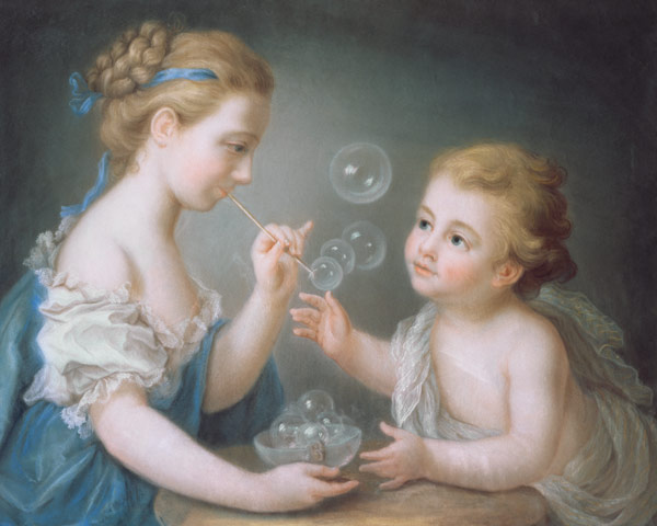 Children blowing bubbles (pastel) à Jean-Étienne Liotard