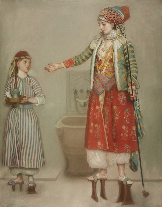 A lady in Turkish costume with her servant at the hammam à Jean-Étienne Liotard