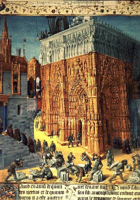 Building of the Temple of Jerusalem from an illuminated French translation of the original manuscrip à Jean Fouquet