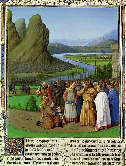 Ms Fr 247 fol.135 David Learning of the Death of Saul, illustration from ''Antiquites Judaiques'', c à Jean Fouquet