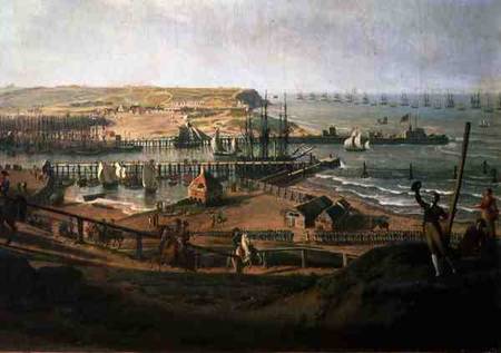 Napoléon visitant le camp de Boulogne en juillet 1804, détail du port à Jean-Francois Hue