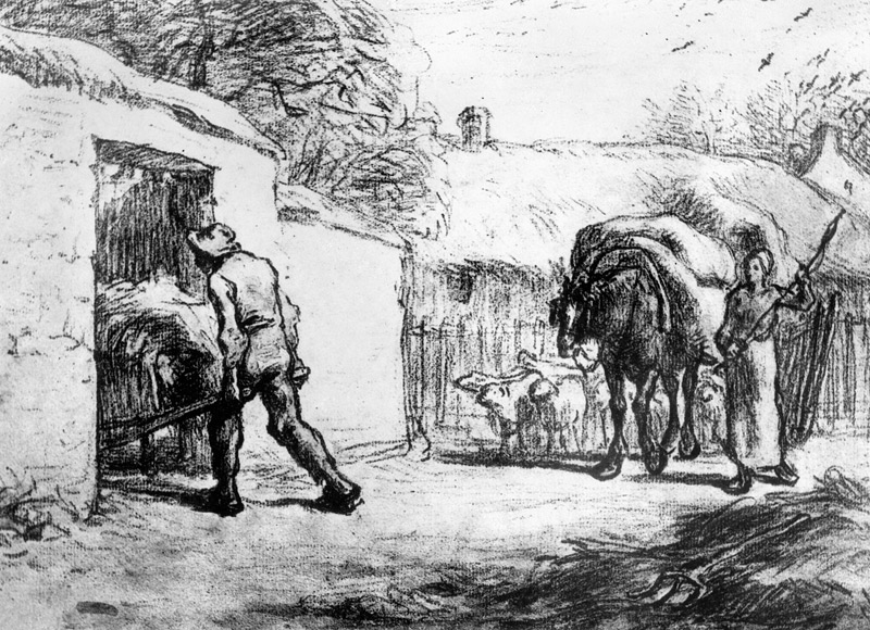 Bauern bei der Arbeit in der Dorfstrasse à Jean-François Millet