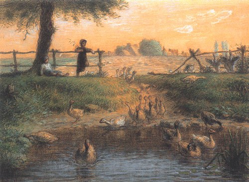 Enfants paysans à un étang d'oie à Jean-François Millet