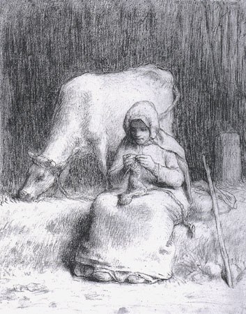 fille paysanne qui surveille sa vache à Jean-François Millet