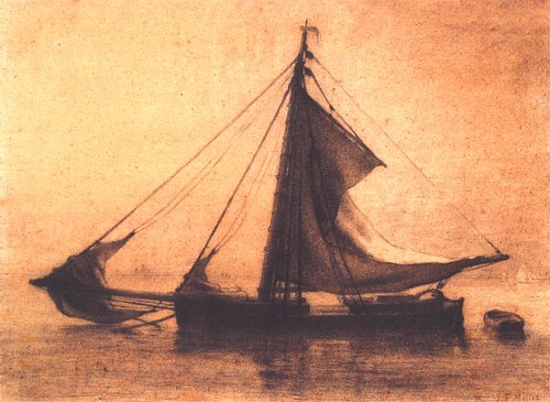 Bateau de pêcheur sur une mer calme à Jean-François Millet