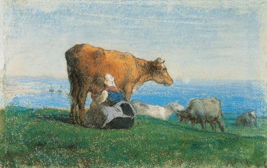 une femme trait une vache normande à Jean-François Millet