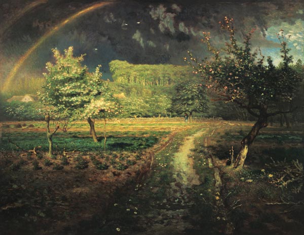 Paysage de printemps avec arc-en-ciel (Le Printemps) à Jean-François Millet