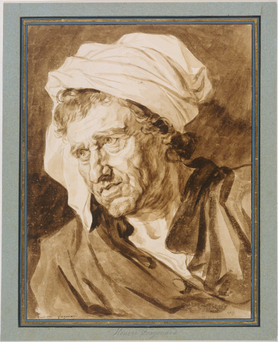 Kopf eines Mannes mit weißem Turban à Jean-Honoré Fragonard