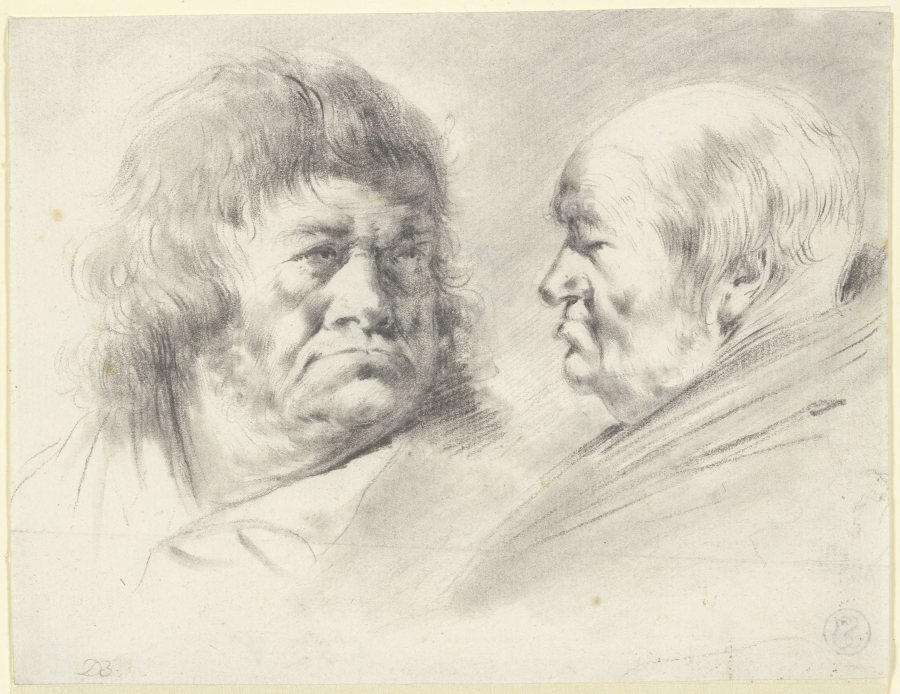 Zwei Köpfe alter Männer, en face und im Profil nach links à Jean Jacques de Boissieu