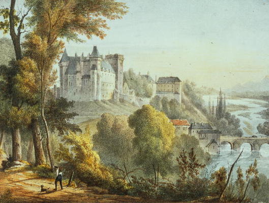 View of the bridge at Jurancon and Chateau Pau, engraved by Gerard Rene Le Vilain (1740-1836) (litho à Jean Joseph Jules Defer