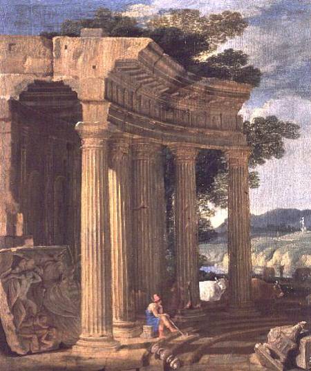 Landscape with ruins and a shepherd à Jean Lemaire