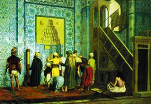 Musulmans priant dans la mosquée bleue à Jean-Léon Gérome