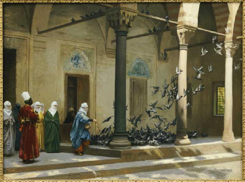 Haremsdamen beim Tauben füttern. à Jean-Léon Gérome