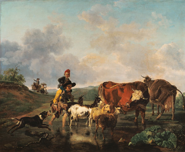 paysan avec le troupeau en traversant le fleuve. à Jean-Louis Demarnette Demarne
