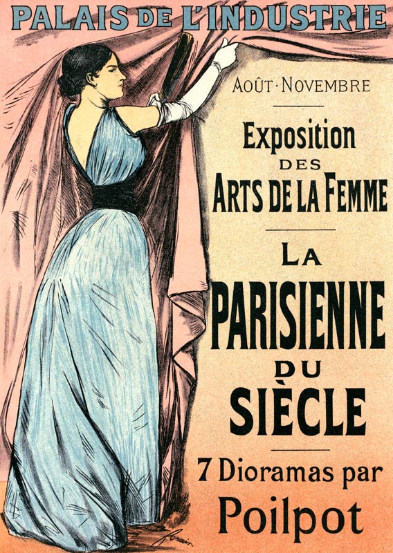 Reproduction of a poster advertising 'La Parisienne du Siecle' an exhibit of seven dioramas by Poilp à Jean Louis Forain