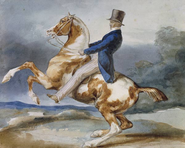 Reiter auf einem sich aufbäumenden Pferd (Un Cavalier cabrant son cheval). à Jean Louis Théodore Géricault
