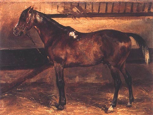 cheval brun dans l'écurie à Jean Louis Théodore Géricault