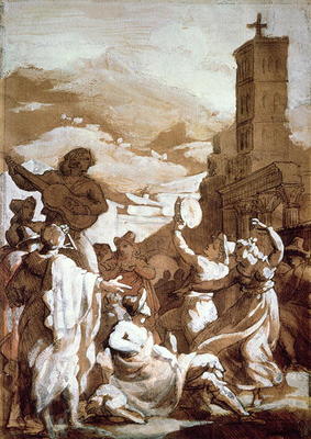 The Tarantella (pen & ink wash on paper) à Jean Louis Théodore Géricault