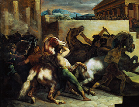 chevaux sauvages lors d'une course à Rome. à Jean Louis Théodore Géricault